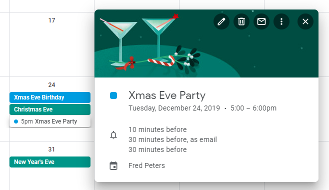 Christmas Eve in Google Calendar